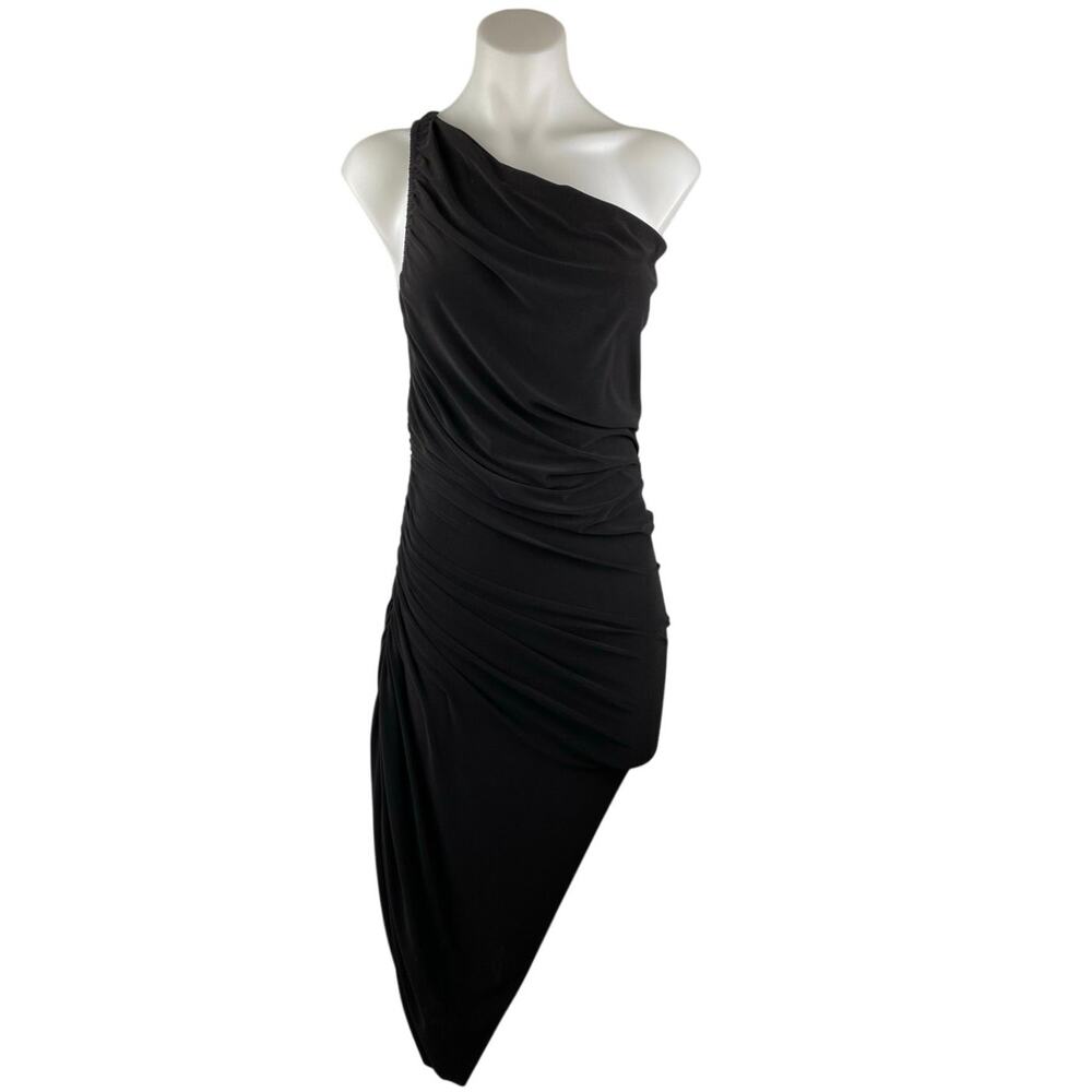 Norma Kamali Black Sleeveless One Shoulder Asymmetric Hem Midi Bodycon Dress XS